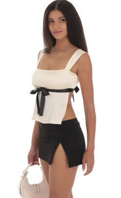 LUCY IN THE SKY Tops^Satin Bow Top In Cream