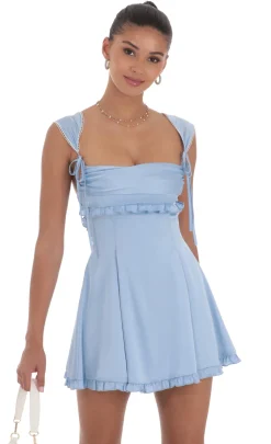 LUCY IN THE SKY Mini Dresses^Satin Cap Sleeve Dress In Blue