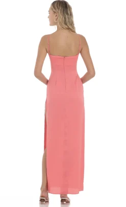 LUCY IN THE SKY Maxi Dresses^Satin Cinched Maxi Dress In Coral