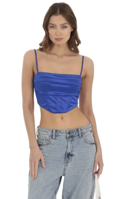 LUCY IN THE SKY Tops^Satin Corset Crop Top In Royal Blue