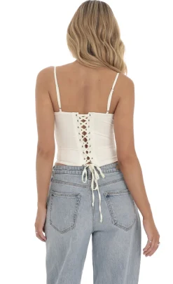 LUCY IN THE SKY Tops^Satin Corset Embellished Top In Cream
