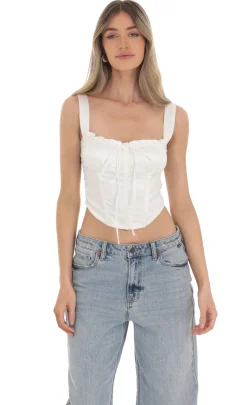 LUCY IN THE SKY Tops^Satin Corset Top In White