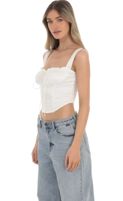 LUCY IN THE SKY Tops^Satin Corset Top In White