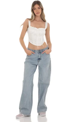 LUCY IN THE SKY Tops^Satin Corset Top In White