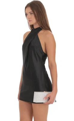 LUCY IN THE SKY Mini Dresses^Satin Cross Halter Dress In Black