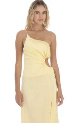 LUCY IN THE SKY Maxi Dresses^Satin Cutout Maxi Dress In Yellow