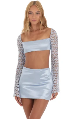 LUCY IN THE SKY Mini Dresses^Satin Embroidered Sleeve Two Piece Set In Blue