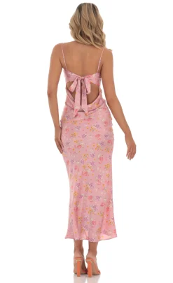 LUCY IN THE SKY Maxi Dresses^Satin Floral Open Back Maxi Dress In Pink