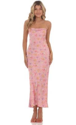 LUCY IN THE SKY Maxi Dresses^Satin Floral Open Back Maxi Dress In Pink