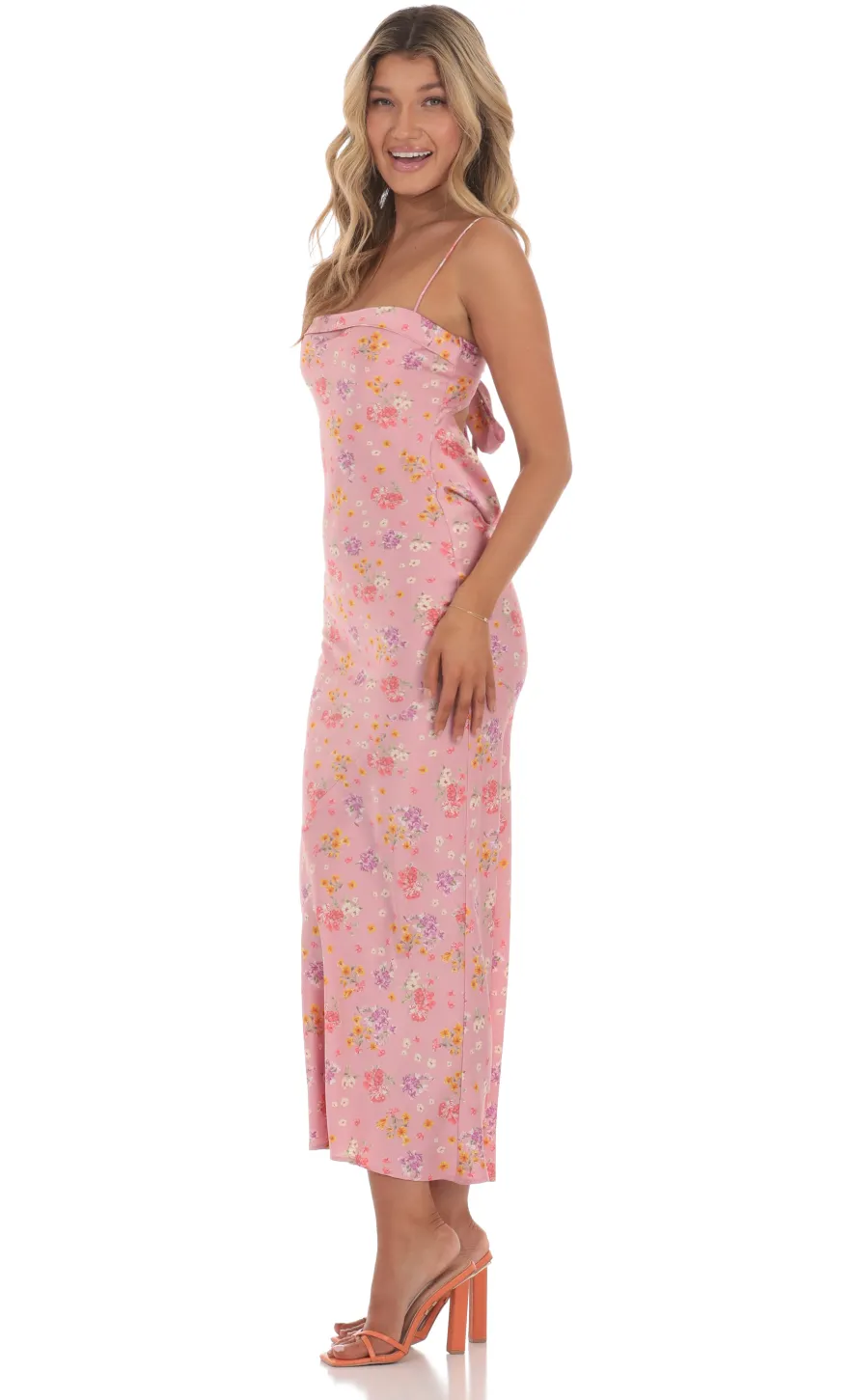 LUCY IN THE SKY Maxi Dresses^Satin Floral Open Back Maxi Dress In Pink