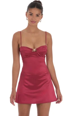 LUCY IN THE SKY Mini Dresses^Satin Front Hook Dress In Maroon