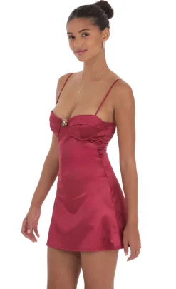 LUCY IN THE SKY Mini Dresses^Satin Front Hook Dress In Maroon