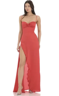 LUCY IN THE SKY Maxi Dresses^Satin Front Twist Strappy Maxi Dress In Red