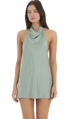 LUCY IN THE SKY Mini Dresses^Satin Halter Open Back Dress In Sage