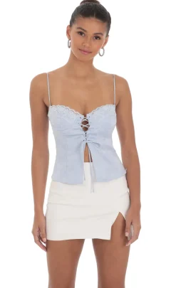 LUCY IN THE SKY Tops^Satin Jacquard Top In Blue