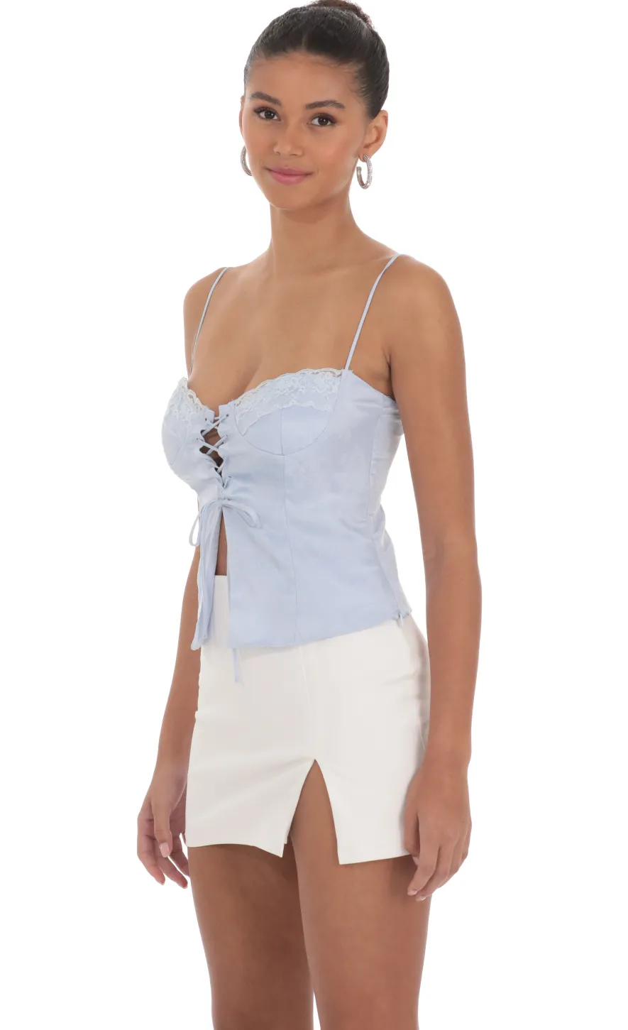 LUCY IN THE SKY Tops^Satin Jacquard Top In Blue