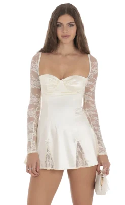 LUCY IN THE SKY Mini Dresses^Satin Lace A-line Dress In Cream