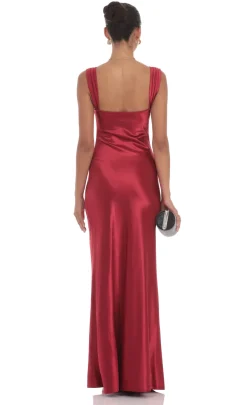 LUCY IN THE SKY Maxi Dresses^Satin Lace-Bust Dress In Red