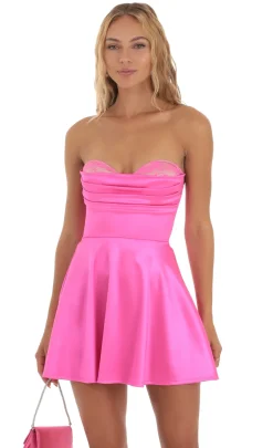 LUCY IN THE SKY Mini Dresses^Satin Lace Bust Flare Dress In Pink