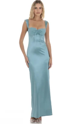 LUCY IN THE SKY Maxi Dresses^Satin Lace Maxi Dress In Blue