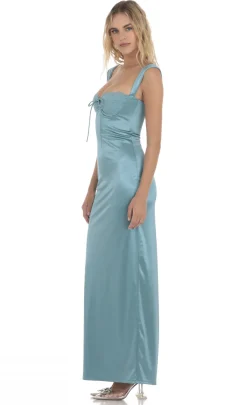 LUCY IN THE SKY Maxi Dresses^Satin Lace Maxi Dress In Blue
