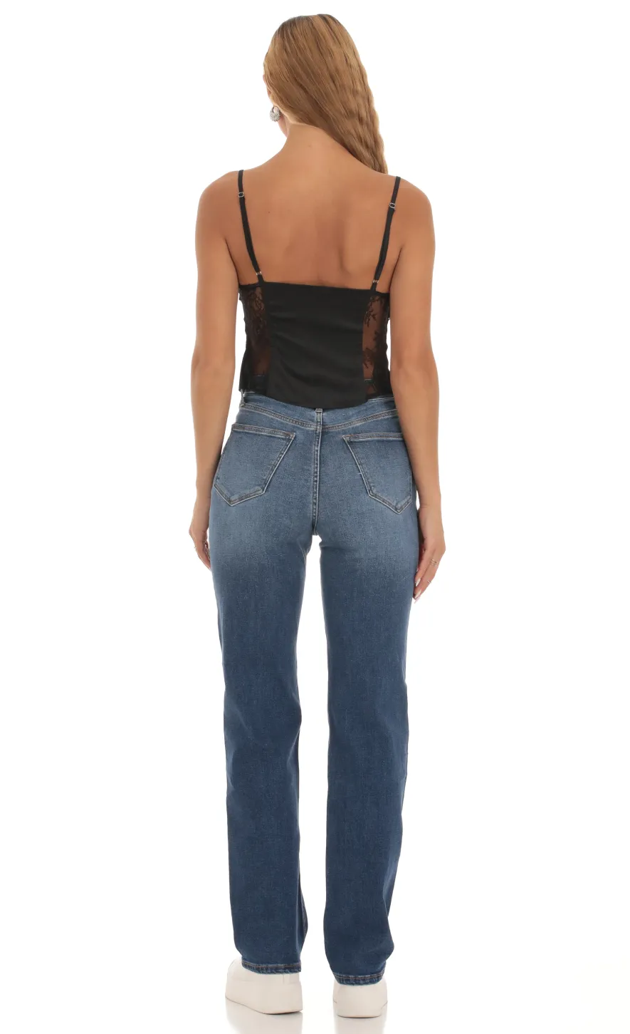 LUCY IN THE SKY Tops^Satin Lace Top In Black