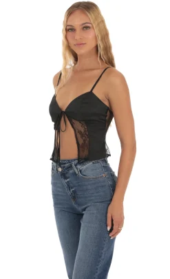 LUCY IN THE SKY Tops^Satin Lace Top In Black