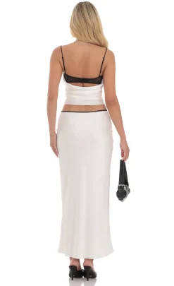 LUCY IN THE SKY Two-Piece Sets^Satin Lace Two Piece Maxi Set In White