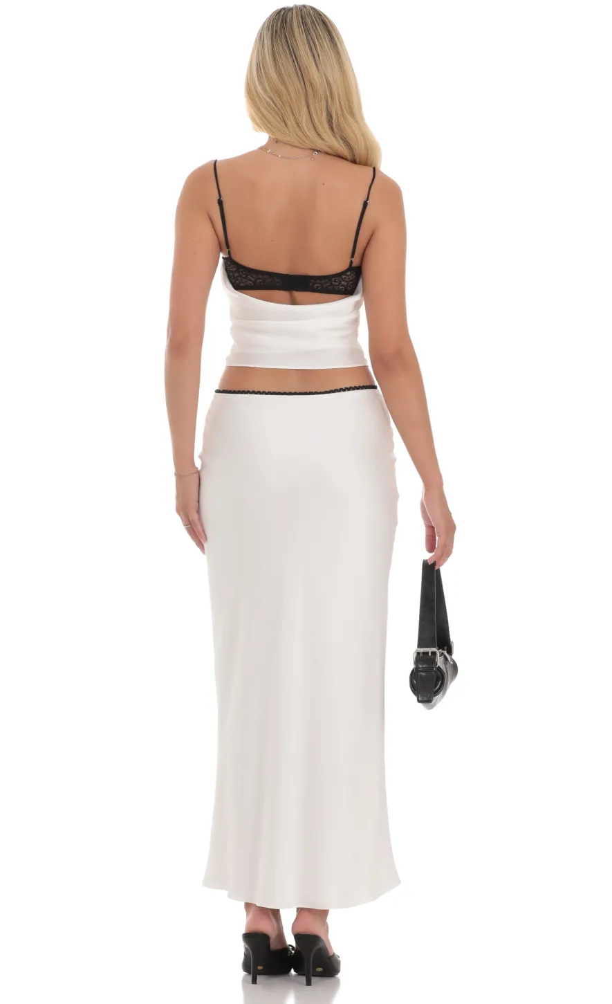 LUCY IN THE SKY Two-Piece Sets^Satin Lace Two Piece Maxi Set In White