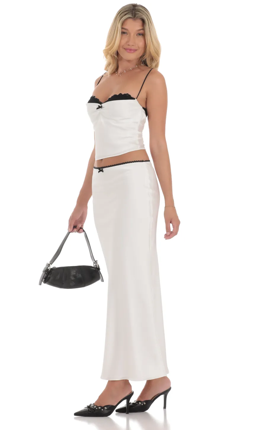 LUCY IN THE SKY Two-Piece Sets^Satin Lace Two Piece Maxi Set In White