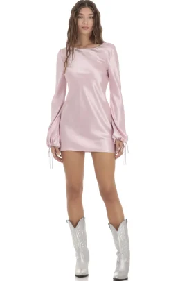 LUCY IN THE SKY Mini Dresses^Satin Long Sleeve Open Back Dress In Pink