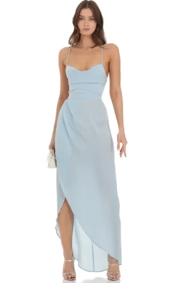 LUCY IN THE SKY Maxi Dresses^Satin Luxe Maxi In Dusty Blue