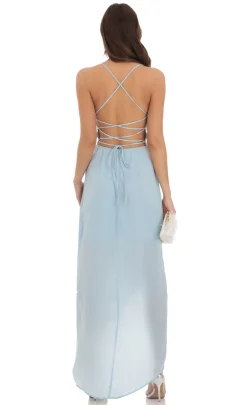 LUCY IN THE SKY Maxi Dresses^Satin Luxe Maxi In Dusty Blue