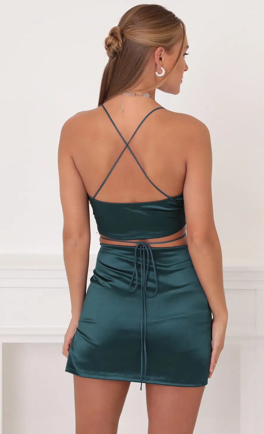 LUCY IN THE SKY Two-Piece Sets^Satin Luxe Set In Emerald Green