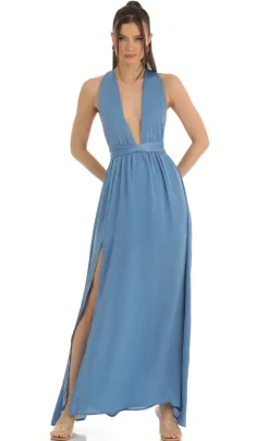LUCY IN THE SKY Maxi Dresses^Satin Maxi Dress In Blue