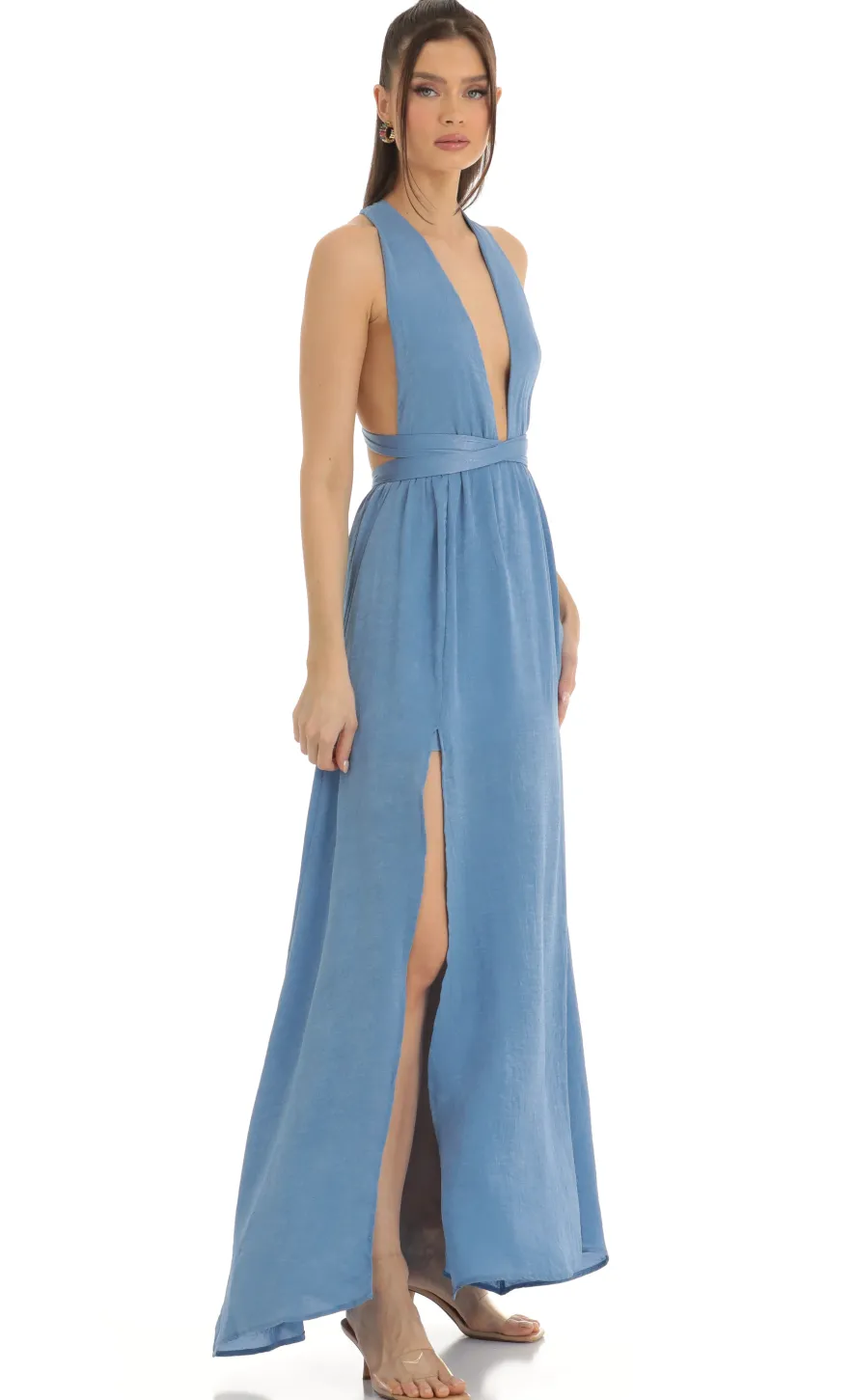 LUCY IN THE SKY Maxi Dresses^Satin Maxi Dress In Blue