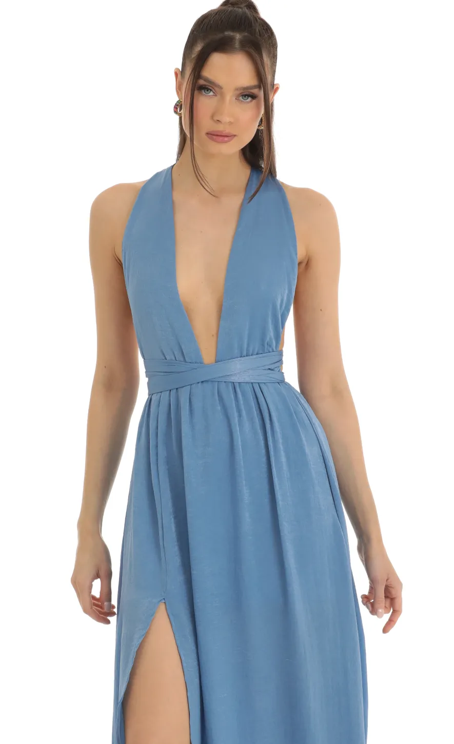 LUCY IN THE SKY Maxi Dresses^Satin Maxi Dress In Blue