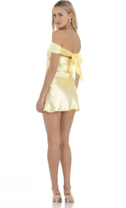 LUCY IN THE SKY Mini Dresses^Satin Off Shoulder Dress In Yellow