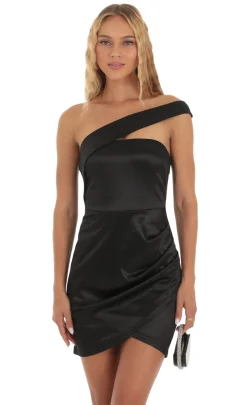 LUCY IN THE SKY Mini Dresses^Satin One Shoulder Dress In Black