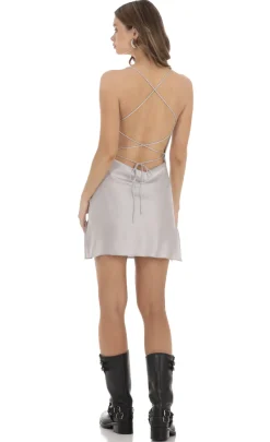 LUCY IN THE SKY Mini Dresses^Satin Open Back Dress In Grey