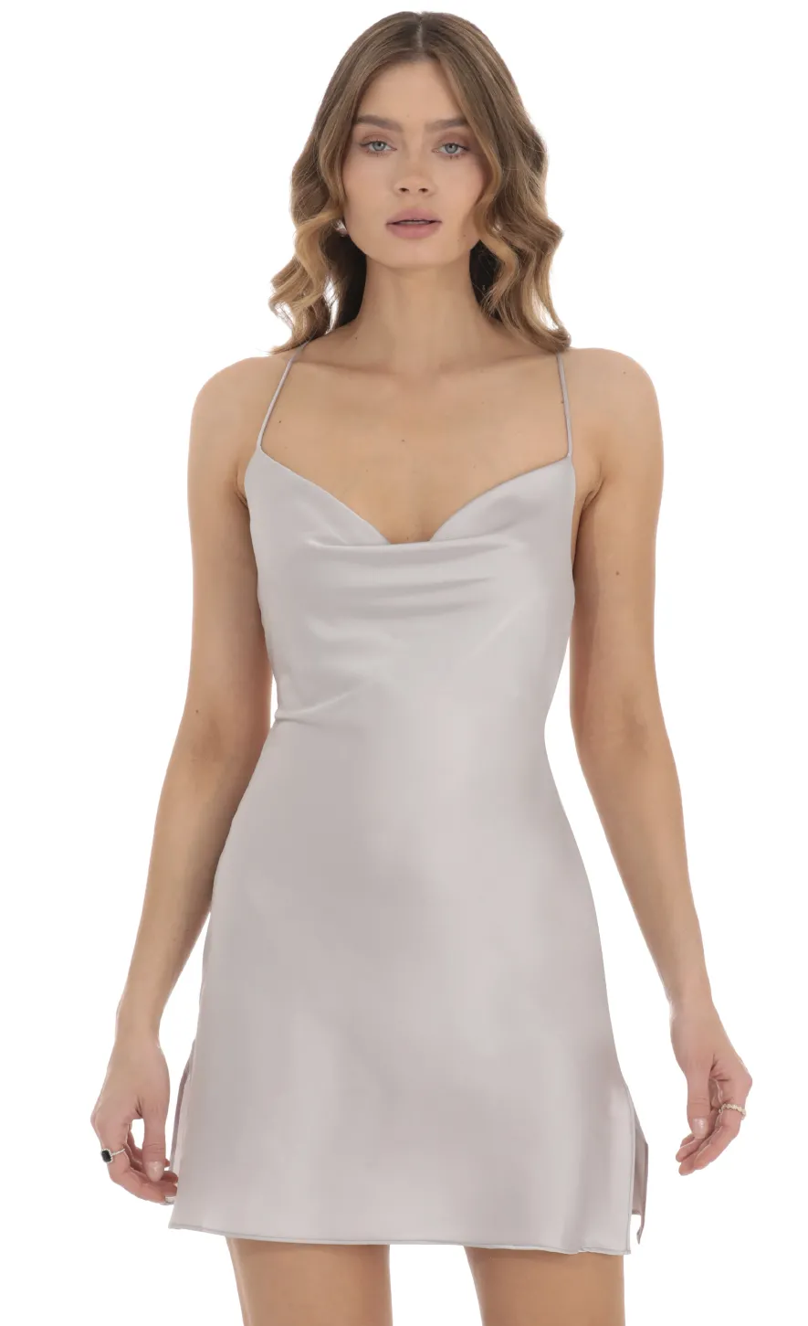LUCY IN THE SKY Mini Dresses^Satin Open Back Dress In Grey