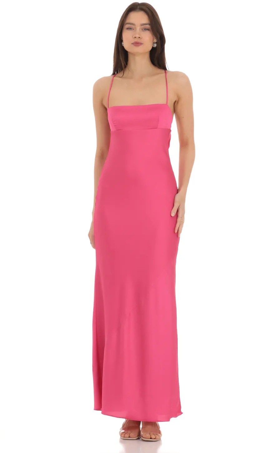LUCY IN THE SKY Maxi Dresses^Satin Open Back Maxi Dress In Pink