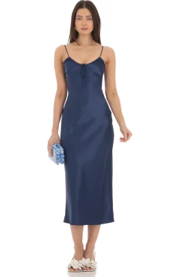 LUCY IN THE SKY Midi Dresses^Satin Open Back Midi Dress In Navy