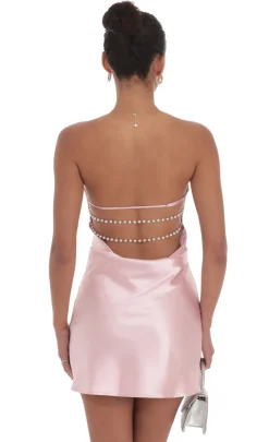 LUCY IN THE SKY Mini Dresses^Satin Pearl Open Back Dress In Pink