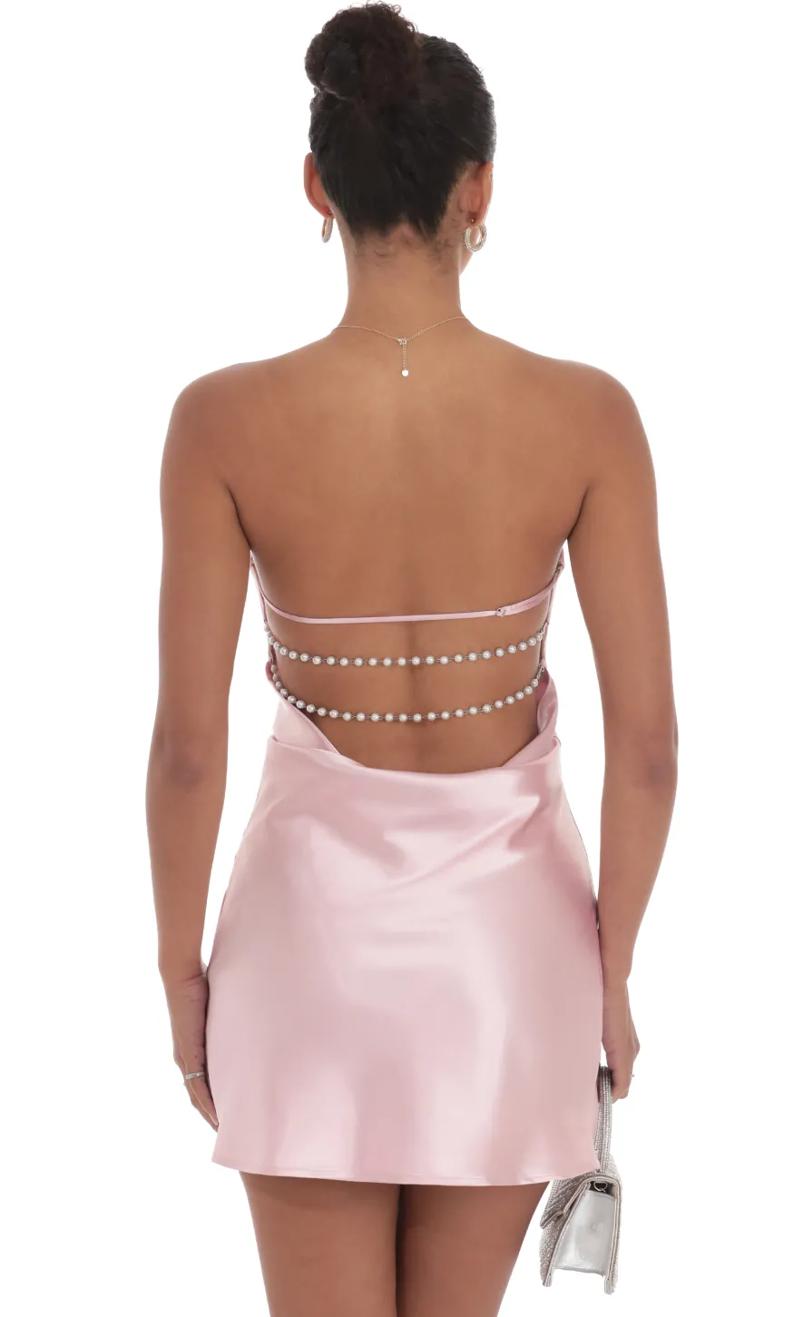 LUCY IN THE SKY Mini Dresses^Satin Pearl Open Back Dress In Pink