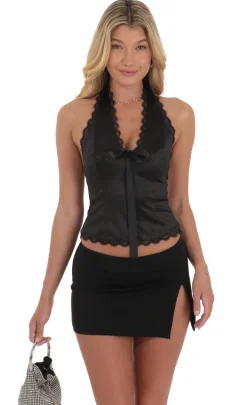 LUCY IN THE SKY Tops^Satin Plunge Neck Top In Black
