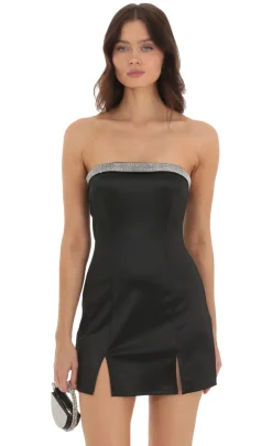 LUCY IN THE SKY Mini Dresses^Satin Rhinestone Dress In Black