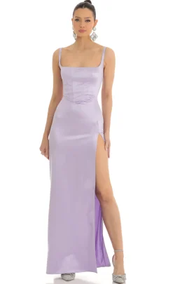 LUCY IN THE SKY Maxi Dresses^Satin Rhinestone Maxi Dress In Lilac
