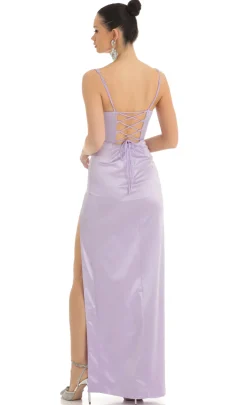 LUCY IN THE SKY Maxi Dresses^Satin Rhinestone Maxi Dress In Lilac