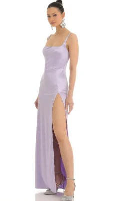 LUCY IN THE SKY Maxi Dresses^Satin Rhinestone Maxi Dress In Lilac